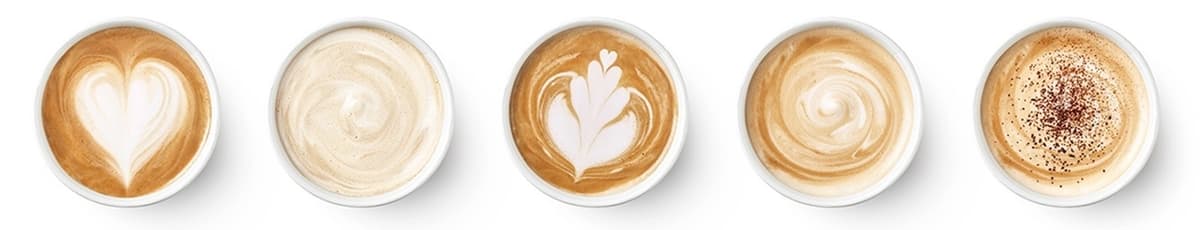 Specialty coffee cups with latte art